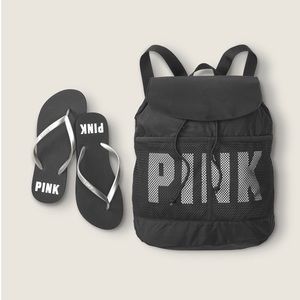 Victoria’s Secret Pink Backpack and flip flops